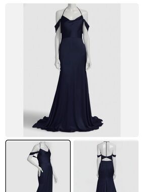 Vera Wang Muriel Off-Shoulder Halter Evening Gown - Navy